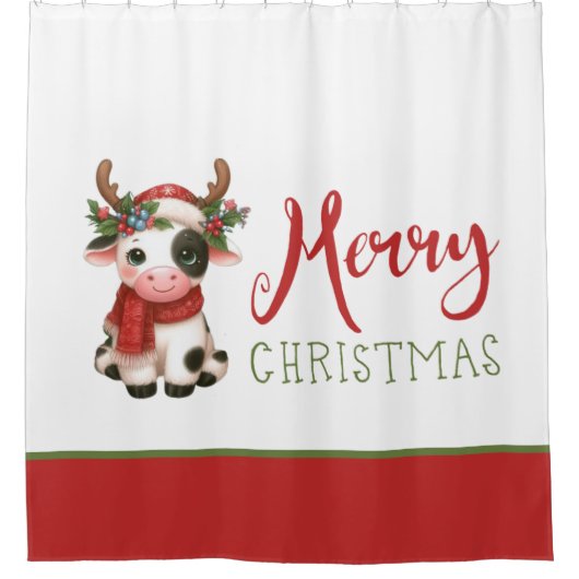 Frohe Weihnachts niedliche Kuh Duschvorhang (Vorderseite)