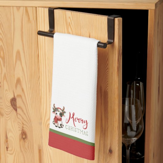Frohe Weihnachts niedliche Kuh Geschirrtuch (Drittel gefaltet)