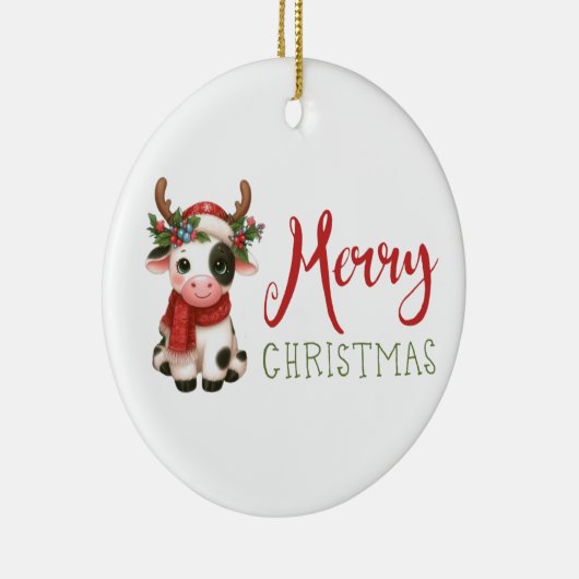 Frohe Weihnachts niedliche Kuh Keramik Ornament (Rechts)