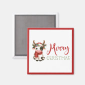 Frohe Weihnachts niedliche Kuh Magnet (Vorderseite/Rückseite)