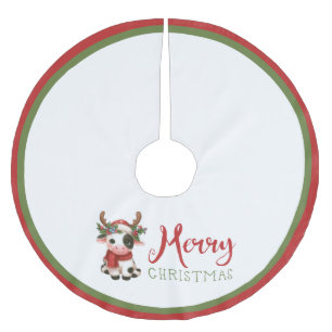 Frohe Weihnachts niedliche Kuh Polyester Weihnachtsbaumdecke