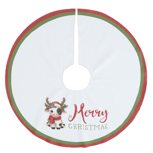 Frohe Weihnachts niedliche Kuh Polyester Weihnachtsbaumdecke (Vorderseite)