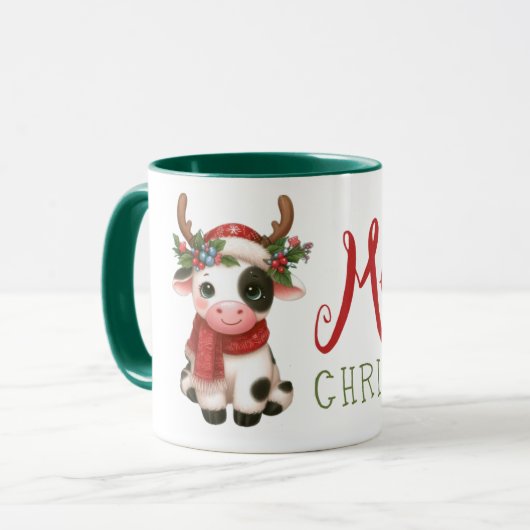 Frohe Weihnachts niedliche Kuh Tasse (Vorderseite Links)