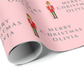 Frohe Weihnachts Nutcracker Name Pink Gray Modern Geschenkpapier (Rolleneckpunkt)
