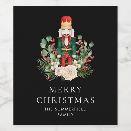 Frohe Weihnachts Nutcracker Script botanische Cust Weinetikett (Einzelnes Label)