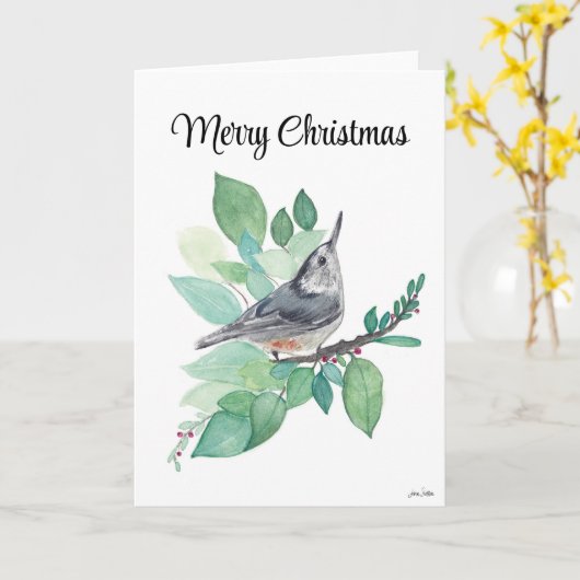 Frohe Weihnachts Nuthatch Bird Urlaubskarte Karte (Gelbe Blume)