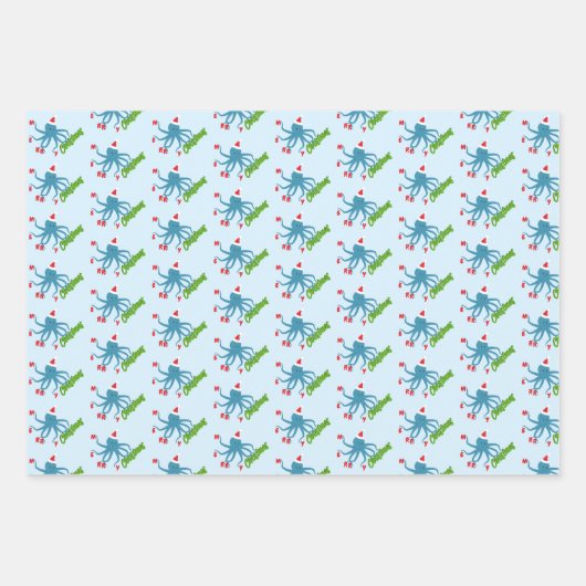 Frohe Weihnachts-Oktopus-Weihnachtsmannmütze Weihn Geschenkpapier Set (Vorderseite 3)