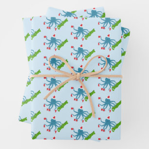 Frohe Weihnachts-Oktopus-Weihnachtsmannmütze Weihn Geschenkpapier Set