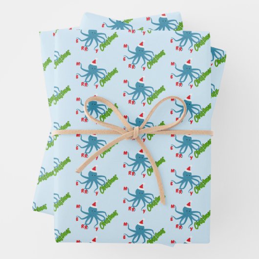 Frohe Weihnachts-Oktopus-Weihnachtsmannmütze Weihn Geschenkpapier Set (Beispiel)