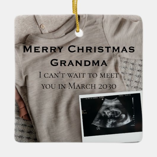 Frohe Weihnachts-Oma Ultrasound Ankündigung Keramikornament (Vorderseite)