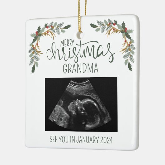 Frohe Weihnachts-Oma Ultrasound-Foto Keramikornament (Links)