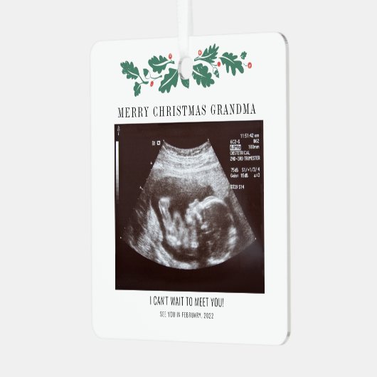 Frohe Weihnachts-Oma Ultrasound Schwangerschaft Fo Ornament Aus Metall (Vorderseite links)
