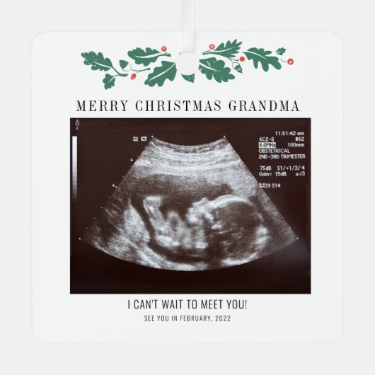 Frohe Weihnachts-Oma Ultrasound Schwangerschaft Fo Ornament Aus Metall (Vorderseite)