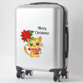 Frohe Weihnachts-Orange-Katze mit Poinsettia Aufkleber (Koffer)