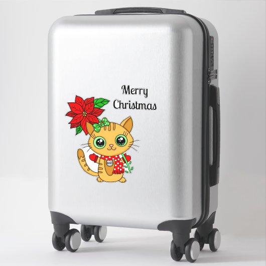 Frohe Weihnachts-Orange-Katze mit Poinsettia Aufkleber (Koffer)