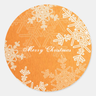 Frohe Weihnachts Orange Snowflake Minimalistische  Runder Aufkleber