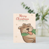 Frohe Weihnachts Otter Postkarte (Stehend Vorderseite)