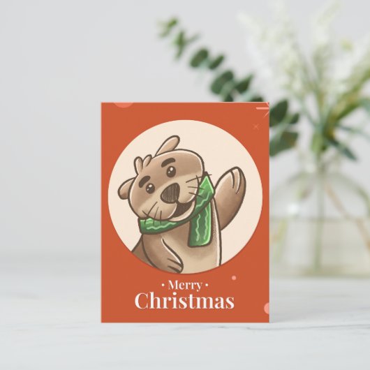 Frohe Weihnachts Otter Postkarte (Stehend Vorderseite)