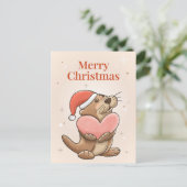 Frohe Weihnachts Otter Postkarte (Stehend Vorderseite)