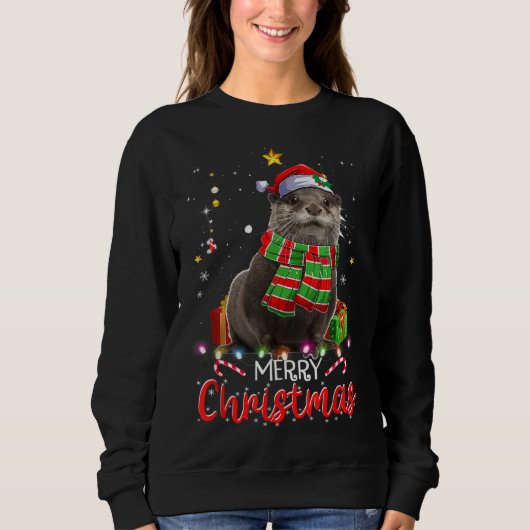 Frohe Weihnachts Otter Weihnachtsmannmütze Tree Li Sweatshirt (Vorderseite)