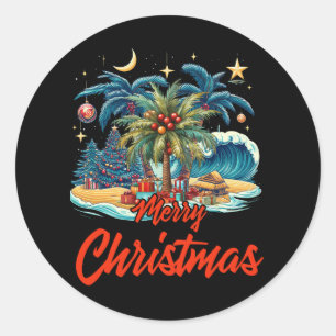 Frohe Weihnachts Palm Tree Hawaii Hawaiian Tropica Runder Aufkleber