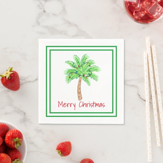 Frohe Weihnachts Palm Tree Lights Border Serviette (Beispiel)