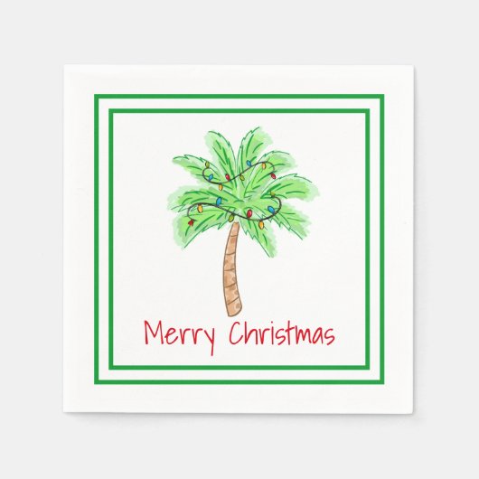 Frohe Weihnachts Palm Tree Lights Border Serviette (Vorderseite)
