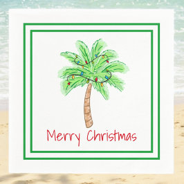 Frohe Weihnachts Palm Tree Lights Border Serviette