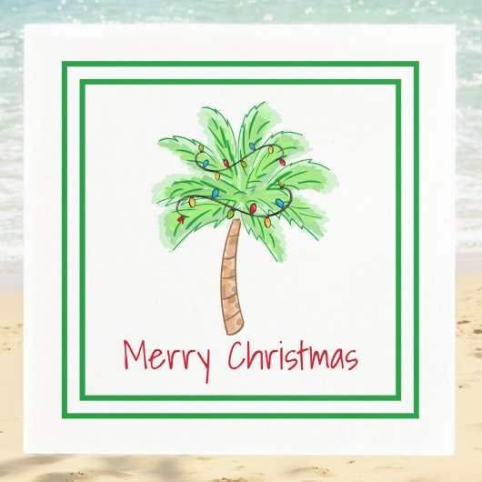 Frohe Weihnachts Palm Tree Lights Border Serviette