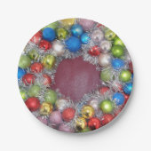 Frohe Weihnachts-Party Balls Wreath Silver Red Blu Pappteller (Vorderseite)