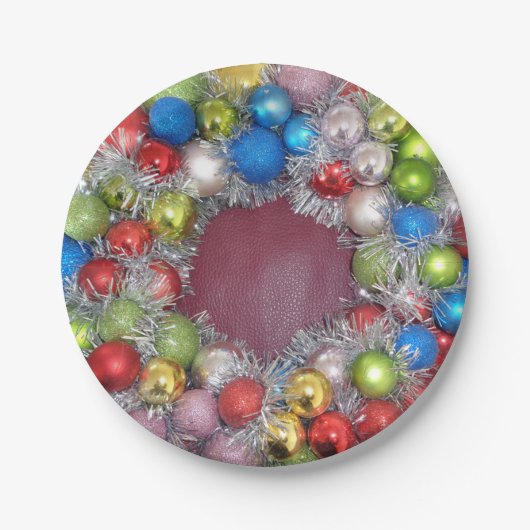 Frohe Weihnachts-Party Balls Wreath Silver Red Blu Pappteller (Vorderseite)