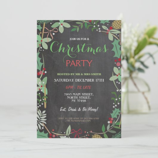 Frohe Weihnachts-Party Chalk Mistletoe Xmas Einlad Einladung (Stehend Vorderseite)