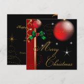 Frohe Weihnachts-Party Gold Red Black Xmas Glitzer Einladung (Vorne/Hinten)