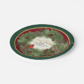 Frohe Weihnachts-Party Kardinäle Pine Cone Kranz Pappteller (Schrägansicht)