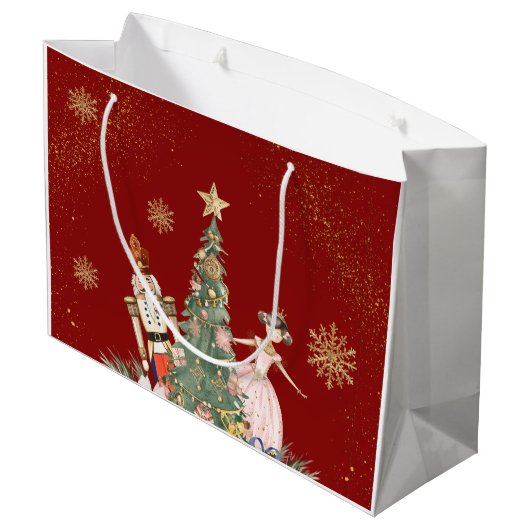 Frohe Weihnachts-Party Nutcracker Deep Red Große Geschenktüte (Rückseite Schrägansicht)