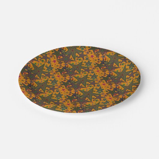 Frohe Weihnachts-Party Papier Teller Stars Orange (Schrägansicht)