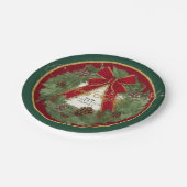 Frohe Weihnachts-Party Red Bow Pine Cone Kranz Pappteller (Schrägansicht)