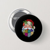 Frohe Weihnachts Patchwork Weihnachtsmann Face X-m Button (Vorne & Hinten)