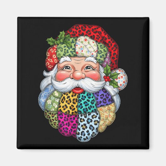 Frohe Weihnachts Patchwork Weihnachtsmann Face X-m Magnet (Vorne)