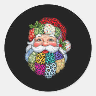 Frohe Weihnachts Patchwork Weihnachtsmann Face X-m Runder Aufkleber