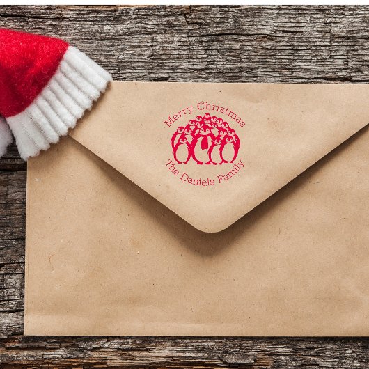 Frohe Weihnachts-Penguin-Familie Selbstfarbige Bri Permastempel
