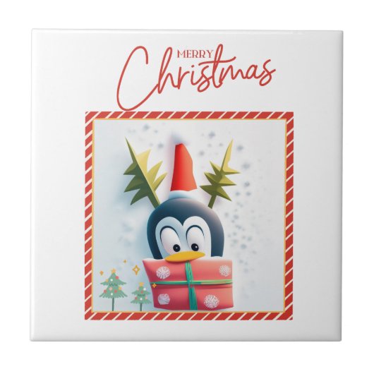 Frohe Weihnachts-Penguin Fliese (Vorderseite)