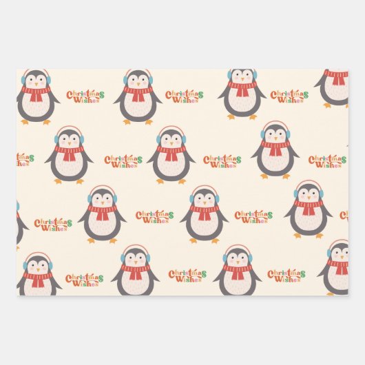Frohe Weihnachts-Penguin Geschenkpapier Set (Vorderseite)