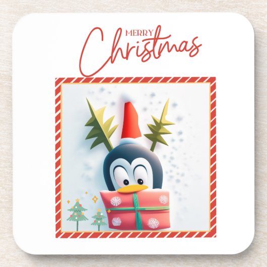 Frohe Weihnachts-Penguin Getränkeuntersetzer (Vorderseite)