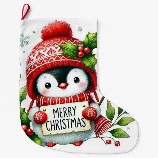 Frohe Weihnachts-Penguin Großer Weihnachtsstrumpf (Vorderseite)