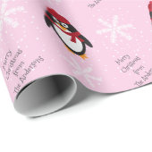 Frohe Weihnachts-Penguin in Snow Pink Geschenkwrap Geschenkpapier (Rolleneckpunkt)