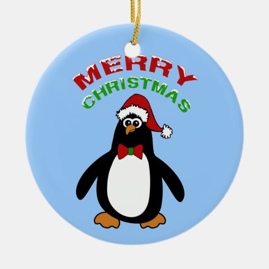 Frohe Weihnachts-Penguin Keramik Ornament (Vorne)