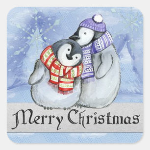 Frohe Weihnachts-Penguin Quadratischer Aufkleber