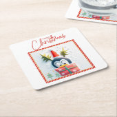 Frohe Weihnachts-Penguin Rechteckiger Pappuntersetzer (angewinkelt)