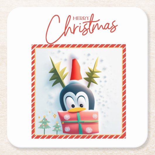 Frohe Weihnachts-Penguin Rechteckiger Pappuntersetzer (Vorderseite)